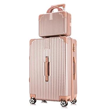 Imagem de Mala de duas peças silenciosas material ABS durável haste de liga grossa 20 polegadas embarque avião viagem diversão viagem negócios preto 342149 cm (ouro rosa 22)