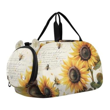 Imagem de Bolsa esportiva para meninos Highland Cow Pink Glasses Overnight Weekender Bolsa de viagem para meninas, girassóis retrô e abelhas, Clássico