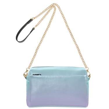 Imagem de Joitme Bolsa tiracolo feminina bolsa para celular bolsa de ombro de couro PU com alça de corrente verde azul gradiente de glicínia