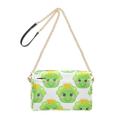 Imagem de Joitme Bolsa feminina transversal para celular bolsa de ombro de couro PU alça de corrente com desenho fofo dinossauros verde branco