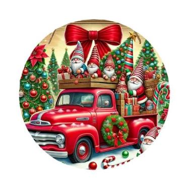Imagem de Placa De Madeira De Natal Com Elfos Em Caminhão Vermelho, Estilo Ameri