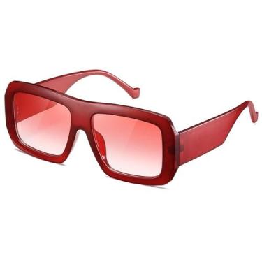 Imagem de Gafas de sol Kimorn K1571 con montura cuadrada retro roja y lentes roj