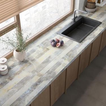 Imagem de EaseStick Papel de parede de prancha de madeira desgastada, descasque e cole papel de parede Shiplap 39.9 cm x 406.4 cm papel de contato de madeira rústica autoadesivo para armários cozinha mesa