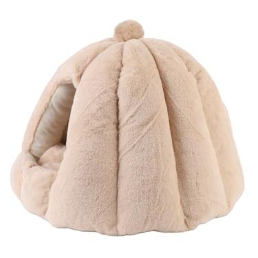 Imagem de Dioche Cama para Gato Com Capuz e Almofada Removível e Lavável para Animais de Estimação Cave House Tenda para Gatos Internos Cor café Claro Material de lã Macio Retiro Seguro e (L)
