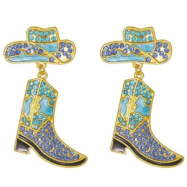 Imagem de Brincos de cowgirl para mulheres, chapéu de vaqueira ocidental, brincos de bota de caubói para meninas adolescentes, brincos de discoteca, cowgirl, joias country presentes, Metal, Sem pedra preciosa