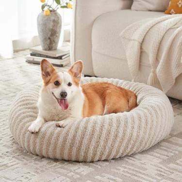Imagem de MIXJOY Camas calmantes para cães de tamanho grande – Cama de cachorro grande de donut lavável com capa de zíper removível, cama redonda de pelúcia sintética para animais de estimação com fundo
