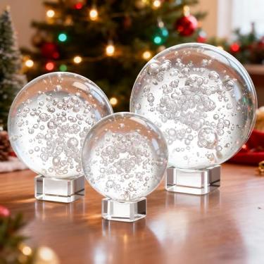 Imagem de 3 bolas de cristal 60/80/100 mm de vidro sólido para fotografia esfera decorativa fonte de água bola bolha Feng Shui globo de adivinhação para decoração de interiores