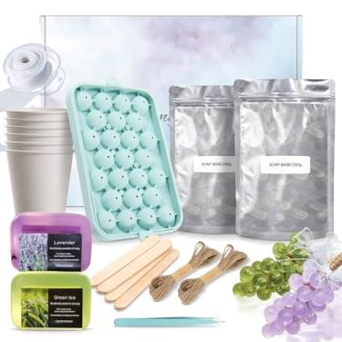 Imagem de YUVFUDUOV Kit de fabricação de sabão de uva DIY – o suficiente para fazer 2 cachos completos, inclui molde de silicone, base de sabão transparente de 500 g, sabonetes de óleo essencial de 2 x 90 g