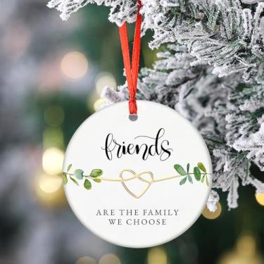 Imagem de Ornamento de amizade para mulheres para amigas, decoração de Natal de cerâmica em forma de coração para árvore