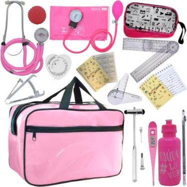 Imagem de Kit Bolsa Fisioterapia Acadêmico Martelo Buck Goniômetro Premium, Rosa