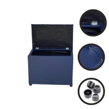 Imagem de Promoção Puff Baú Retangular Espaçoso Moderno - Realizar, Azul Suede