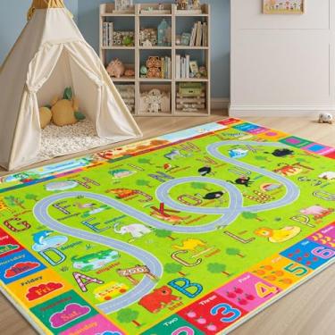Imagem de Tapetes infantis para quarto de crianças, tapete educativo para sala de aula, antiderrapante, lavável, tapete de aprendizagem ABC para meninos e meninas, tapete de brinquedo de estrada de zoológico