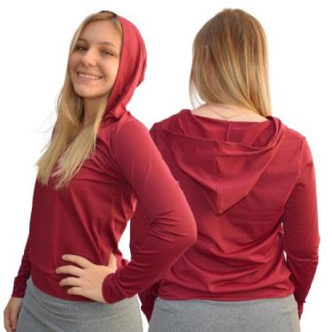 Imagem de Blusa Feminina Fitness Manga Longa Capuz Dryfit Academia Proteção Uv50