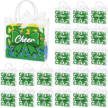 Imagem de Sweetude 24 peças de sacolas de presente de PVC transparente com alças em massa Cheer Team Cheerleader Treat Goodie Candy Tote Bag com fita de laço para festa de torcida de aniversário de equipe