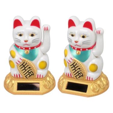 Imagem de AUNMAS 2 Peças de Braço Agitado de Gato da Sorte, Material Resistente, Atração de Riqueza, Significado, Maneki Neko Movido a Energia Solar para Escritório, Restaurante, Hotel (Branca)