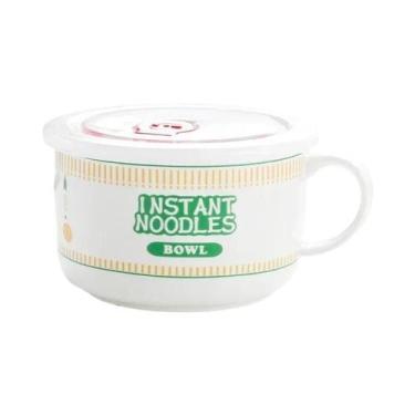 Imagem de Tigela De Cerâmica Grande Capacidade Para Sopa De Macarrão Com Tampa, 