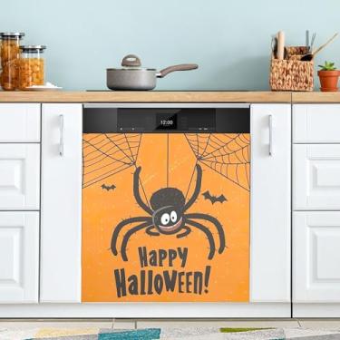 Imagem de xigua Capa magnética de teia de aranha de Halloween, adesivos magnéticos decorativos antiarranhões para painel de geladeira e lava-louças, decoração personalizada de cozinha doméstica 58 x 66 cm