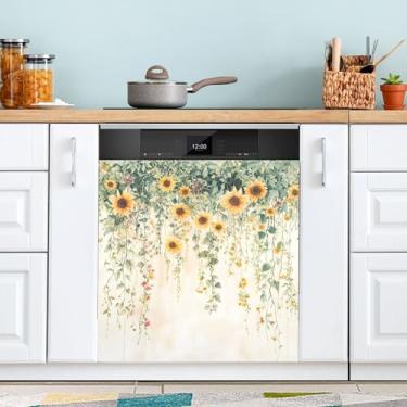 Imagem de SEHANY Capa magnética colorida com flores de jardim Monet para máquina de lavar louça, adesivos magnéticos decorativos antiarranhões para painel de geladeira e lava-louças, decoração de flores de