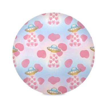 Imagem de Wassud Jogo americano tapetes redondos com corações de nave espacial para cozinha e jantar, tapetes laváveis e resistentes ao calor, decoração de mesa 39 cm