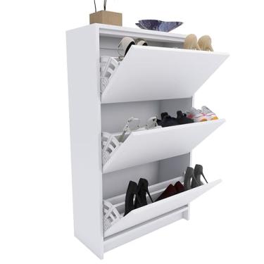 Imagem de Sapateira de Parede Moderna, 3 Prateleiras Inclinadas, Branca, Organizador Vertical para Calçados