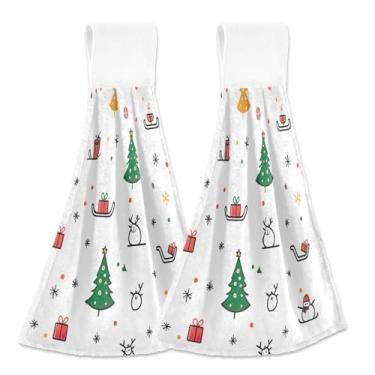 Imagem de Blueangle 2 peças de toalhas de gravata penduradas para árvore de Natal toalha de mão de cozinha absorvente de veludo coral macio pano de pano para cozinha e banheiro (383)