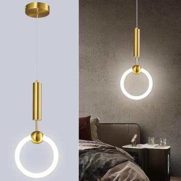 Imagem de Luminária pendente moderna esférica de vidro, estilo lustre simples dourado, com altura ajustável, ideal para cabeceira, ilha de cozinha, sala de jantar, quarto, hall de entrada e corredor (