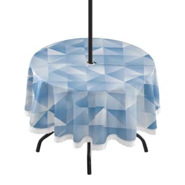 Imagem de Wassud Toalha de mesa redonda para uso ao ar livre com furo de guarda-chuva azul claro, toalhas de mesa de pátio de 152 cm para aniversário, casa de fazenda, cozinha