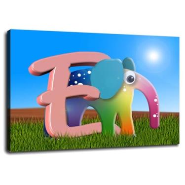 Imagem de Elefante Impressão em Tela Alfabeto Natureza Berçário Poster Arte de Parede Para Casa 1 Peça Decorações Com Emoldurado 30,5 cm x 20,3 cm