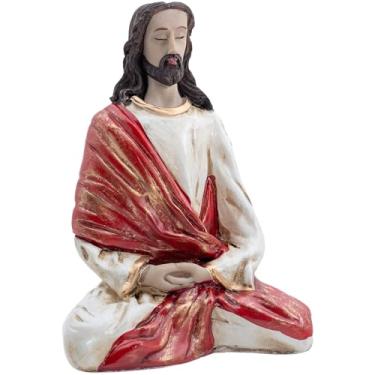 Imagem de Imagem Jesus Cristo Meditando Resina 22cm Decoração Altar (BRANCO COM VERMELHO)