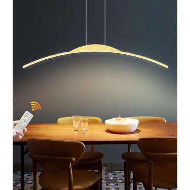Imagem de Luminária pendente LED regulável, moderna, curva, estilo lustre minimalista, para bar, cozinha, ideal para iluminação de bares e escritórios (Dourada, 150cm)