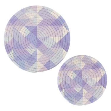 Imagem de Wassud Suportes de panela redondos de design geométrico, trivets de algodão, almofadas quentes, porta-copos elegantes, decoração de cozinha e acessórios, 2 peças