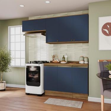 Imagem de Armário De Cozinha Compacta 100% Mdf 200cm Nogueira/azul Profundo Celeste Kappesberg