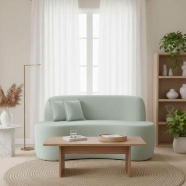 Imagem de Sofá Minimalista Orgânico 2 Lugares Sala Bouclé Bouclé Verde