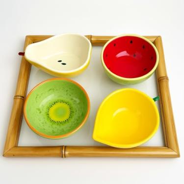 Imagem de Casa Mi Store, Kit 04 Bowls Decorativos em Cerâmica, Formato de Frutas, Kiwi, Limão, Melancia e Pera, Pintado à Mão, Alto Brilho, para Servir