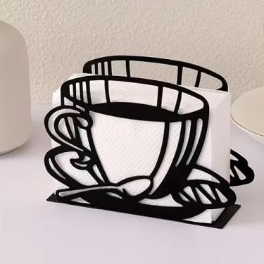 Imagem de 1 peça suporte organizador de guardanapo e papel de ferro fundido resistente, dispensador de guardanapo elegante, decoração de mesa de design de xícara de café, organizador de bancada de cozinha para