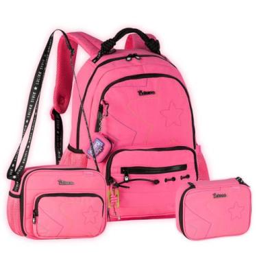 Imagem de Kit Mochila Luluca Costas Lancheira Térmica Estojo Meninas Cor:Rosa, R