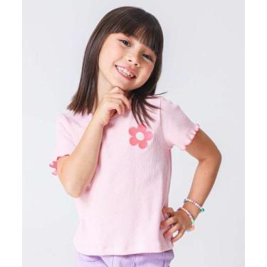 Imagem de Blusa Infantil Canelada Bordado Marisa Tam 4 a 10 Rosa-78118, Rosa, 4