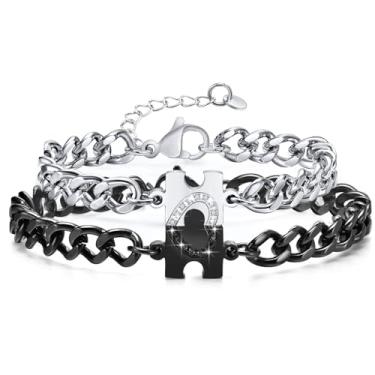 Imagem de VNOX Pulseiras combinando para presentes de casais - Conjunto de 2 pulseiras, ideias de joias modernas, presente de Natal para Dia dos Namorados para namorada, namorado, esposa, marido, amizade, 3
