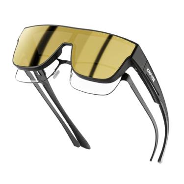 Imagem de KAPVOE Óculos de sol fotocromáticos ajustados sobre os óculos de sol para homens mulheres grandes quadrados UV400 esportes ciclismo golfe condução K216, 03, ouro, Nornal