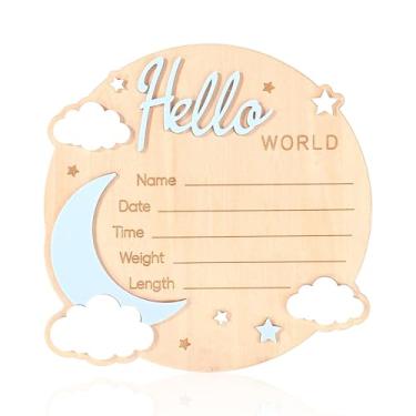 Imagem de Madeira Placa de Anúncio Nascimento, 15cm Hello World Sinal de Recém-Nascido com Nome Data Hora Peso e Comprimento para Fotos No Hospital Ou Berçário Perfeita para Chá Bebê