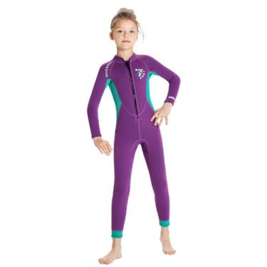 Imagem de Meninas Wetsuit 2.5mm Neoprene Manga Longa Fato de Mergulho Natação Surf Proteção UV Crianças Praia Piscina (XL)