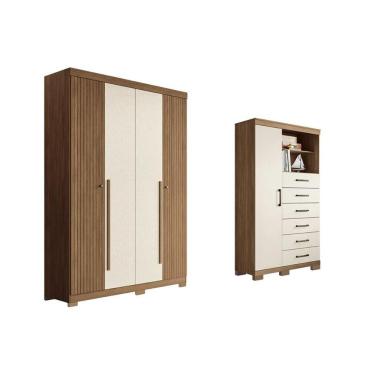 Imagem de Guarda Roupa +cômoda 2 Peças Qc336 Jatoba/areia - Santos Andirá