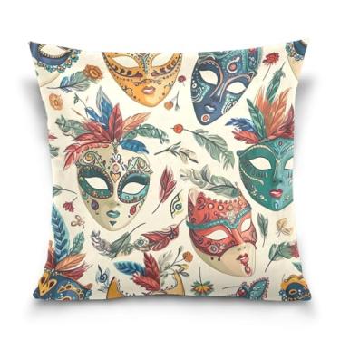 Imagem de Blueangle Capas de almofada padrão de máscaras de carnaval - 50 x 50 cm, decoração de férias de fazenda para sofá de casa (36)