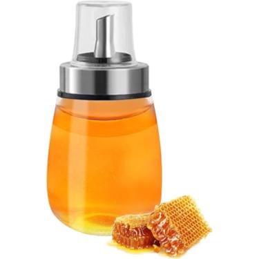 Imagem de Dispensador de mel de vidro Dispensador de xarope de bordo sem gotejamento Pote de mel com tampa Recipiente de mel de 160ML (1-pack)