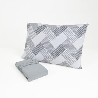Imagem de Jogo de Cama Solteiro com Lençol de Elástico - Malha 100% Algodão, Confortável e Prático para Quartos Domésticos com Estilo Simples (Trama cinza)