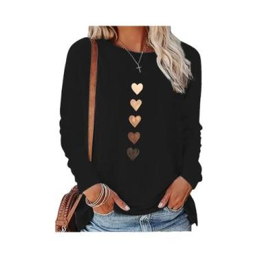 Imagem de Camiseta Feminina Y2K Com Estampa De Coração, Manga Comprida, Gola Red