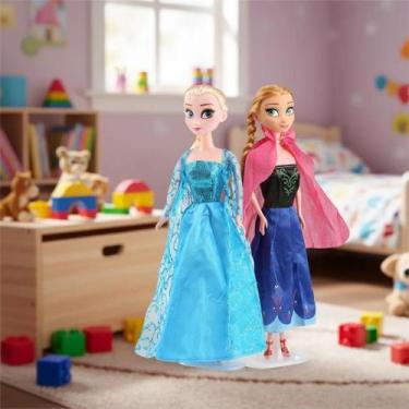 Imagem de Kit Boneca Frozen Anna e Elsa 30cm Brinquedo Menina Musical Com Acessó