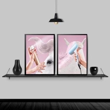 Imagem de Kit 2 Quadros Salão Crina Cavalo 33X24 Com Vidro - Preta