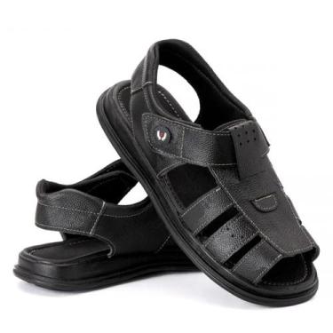 Imagem de Sandália Franciscana Chinelo De Couro Confortável Perfeira Para Idosos