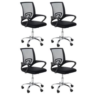 Imagem de Kit 4 Cadeiras De Rodízios Tok Escritório Home Office Telinha Preto